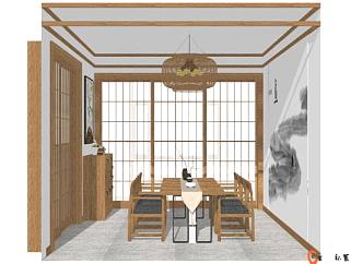 新中式茶室室内SU模型下载_sketchup草图大师SKP模型
