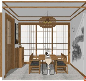 新中式茶室室内SU模型下载_sketchup草图大师SKP模型