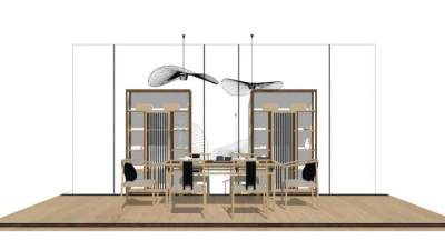 新中式禅宗式茶室SU模型下载_sketchup草图大师SKP模型