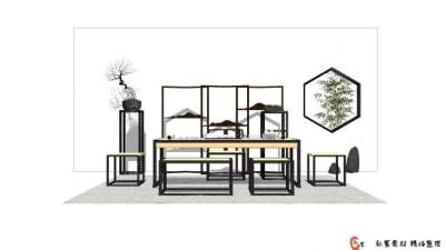 禅意风格茶室SU模型下载_sketchup草图大师SKP模型