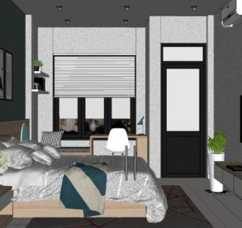 简约卧室家装SU模型下载_sketchup草图大师SKP模型