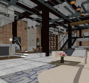 工业风格产品展示厅SU模型下载_sketchup草图大师SKP模型