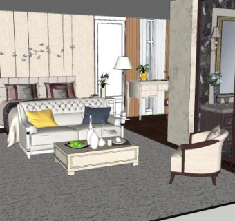 欧式卧室家装设计SU模型下载_sketchup草图大师SKP模型