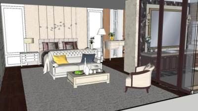 欧式卧室家装设计SU模型下载_sketchup草图大师SKP模型