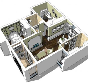 现代中式田园风家装室内SU模型下载_sketchup草图大师SKP模型