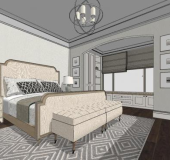地中海复古风格卧室家装SU模型下载_sketchup草图大师SKP模型