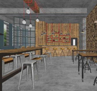 工业风格咖啡厅SU模型下载_sketchup草图大师SKP模型