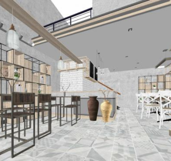 现代小清新风格咖啡厅SU模型下载_sketchup草图大师SKP模型