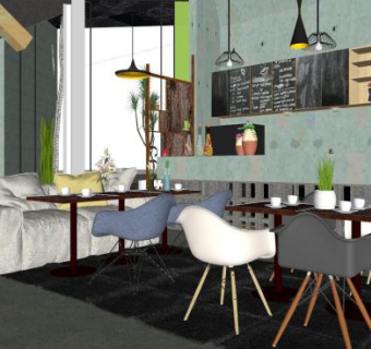 简约美式咖啡厅SU模型下载_sketchup草图大师SKP模型