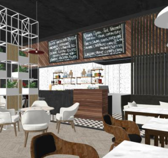 北欧风咖啡厅SU模型下载_sketchup草图大师SKP模型