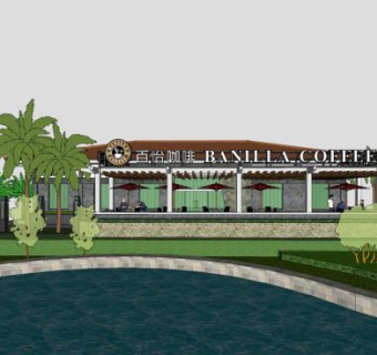 现代咖啡厅外观SU模型下载_sketchup草图大师SKP模型