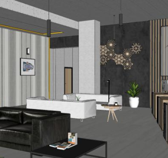 现代风格主题型咖啡厅SU模型下载_sketchup草图大师SKP模型