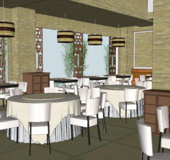 中式餐厅火锅店SU模型下载_sketchup草图大师SKP模型