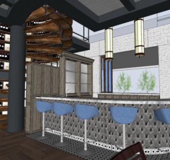 现代休闲餐厅设计SU模型下载_sketchup草图大师SKP模型