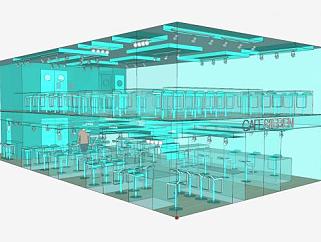 现代玻璃幕墙咖啡厅SU模型下载_sketchup草图大师SKP模型