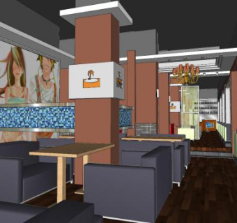现代休闲咖啡店室内设计SU模型下载_sketchup草图大师SKP模型
