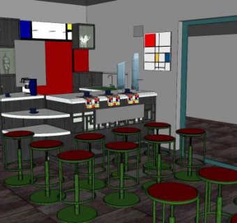 现代室内咖啡厅设计SU模型下载_sketchup草图大师SKP模型