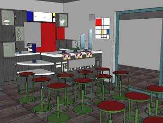 现代室内咖啡厅设计SU模型下载_sketchup草图大师SKP模型