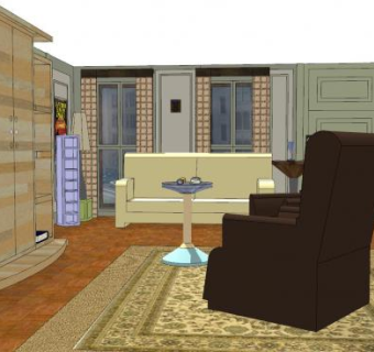 美式复古风家装设计SU模型下载_sketchup草图大师SKP模型