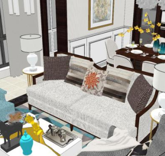 现代美式家居家装SU模型下载_sketchup草图大师SKP模型