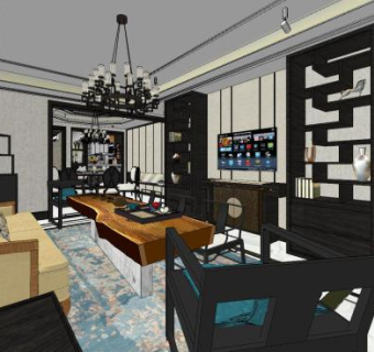 新中式套房SU模型下载_sketchup草图大师SKP模型