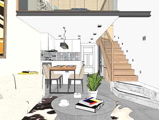 现代北欧复式公寓SU模型下载_sketchup草图大师SKP模型