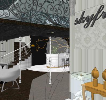 现代风咖啡厅SU模型下载_sketchup草图大师SKP模型