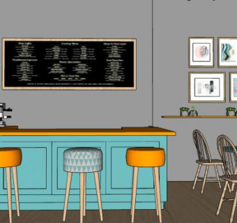 简欧咖啡店SU模型下载_sketchup草图大师SKP模型