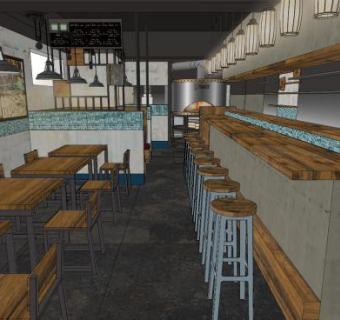 工业风咖啡店SU模型下载_sketchup草图大师SKP模型