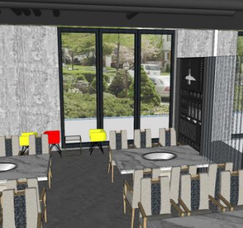 两层火锅店餐饮店设计SU模型下载_sketchup草图大师SKP模型