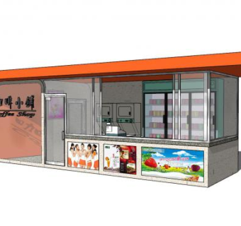 现代咖啡小铺快餐店SU模型下载_sketchup草图大师SKP模型