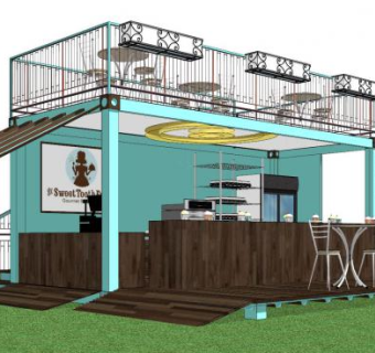 工业风集装箱快餐店SU模型下载_sketchup草图大师SKP模型