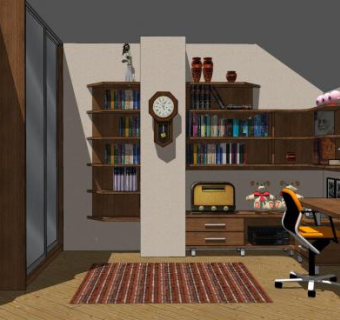 现代室内卧室书房SU模型下载_sketchup草图大师SKP模型