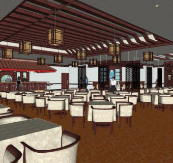 中式餐厅室内SU模型下载_sketchup草图大师SKP模型