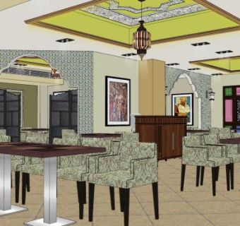 欧式西餐厅SU模型下载_sketchup草图大师SKP模型