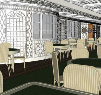美式酒店餐厅SU模型下载_sketchup草图大师SKP模型