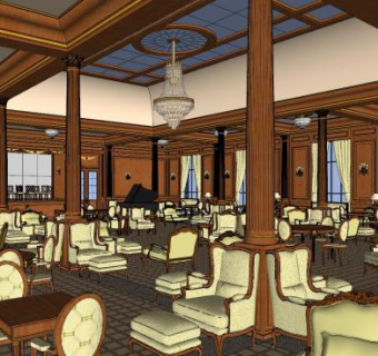 复古风酒店餐厅SU模型下载_sketchup草图大师SKP模型