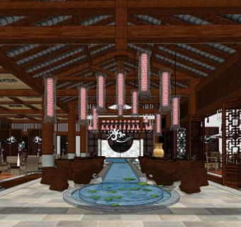 中式餐饮休闲会所室内SU模型下载_sketchup草图大师SKP模型