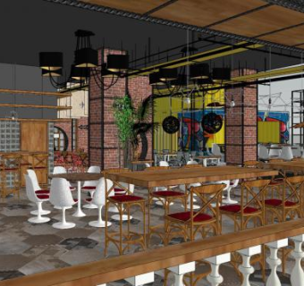 工业风西餐厅SU模型下载_sketchup草图大师SKP模型