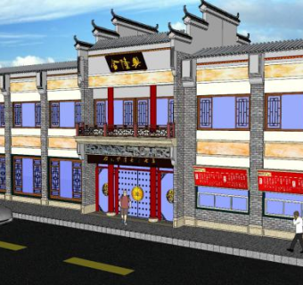 中式饭店SU模型下载_sketchup草图大师SKP模型