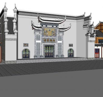中式商业会馆门面SU模型下载_sketchup草图大师SKP模型