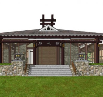 中式会所静心坊外观SU模型下载_sketchup草图大师SKP模型