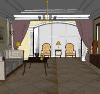 现代简欧风客厅SU模型下载_sketchup草图大师SKP模型