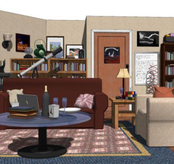 美式风格客餐厅SU模型下载_sketchup草图大师SKP模型