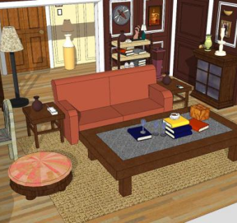 新中式客厅家装sketchup模型下载_sketchup草图大师SKP模型