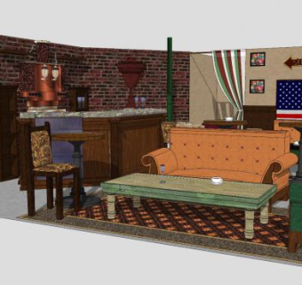 美式复古咖啡厅SU模型下载_sketchup草图大师SKP模型