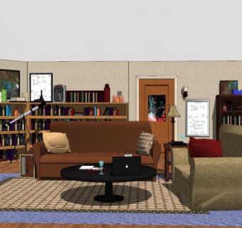 美式复古客餐厅SU模型下载_sketchup草图大师SKP模型