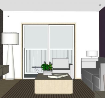 现代小户型客餐厅SU模型下载_sketchup草图大师SKP模型