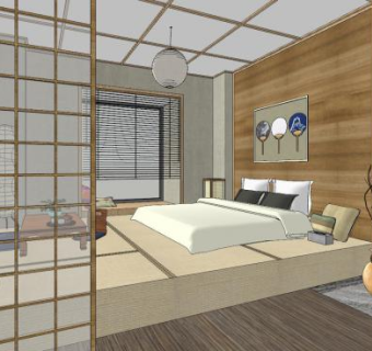 日式酒店客房室内SU模型下载_sketchup草图大师SKP模型