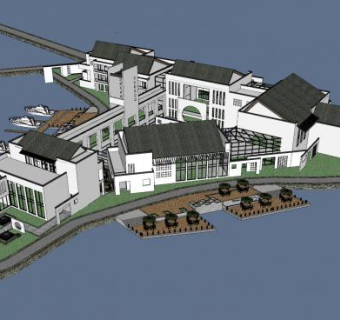 新中式休闲会所SU模型下载_sketchup草图大师SKP模型